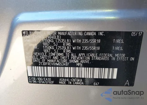 2017 Toyota Rav4 Platinum из США, поврежденный, VIN 2T3DFREVXHW653497